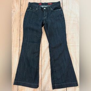 Express Jeans Blue Dark Wash Eva Fit & Flare Denim Pants Womens Size 8s Low Rise